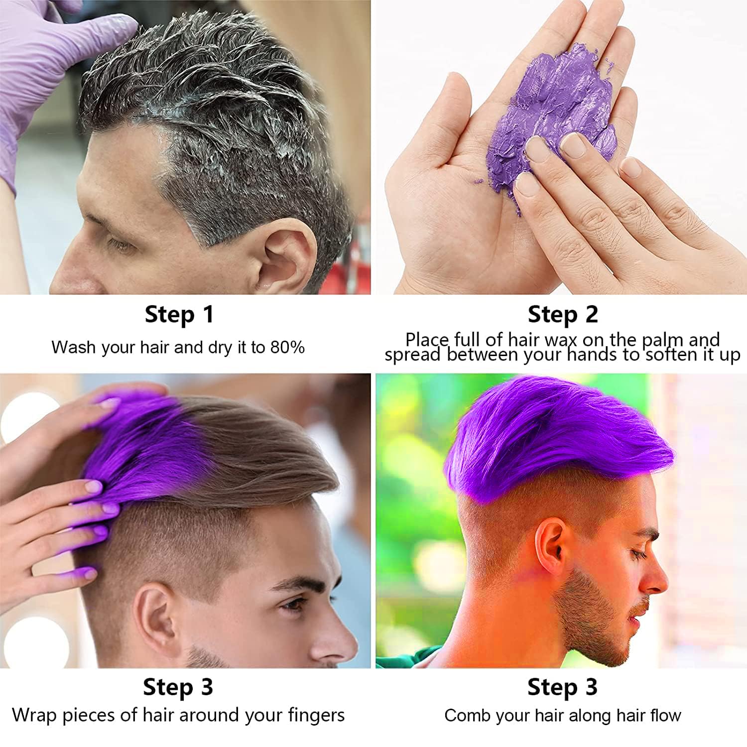 Purple Hair Spray Color Temporary Hair Color Wax, 4.23 Oz Natural Washable Hair Color Spray, Kids Women Temporary Hair Dye Wax Gel Cream for Halloween, Christmas Party, Role Playing, Cosplay (Purple) image 4