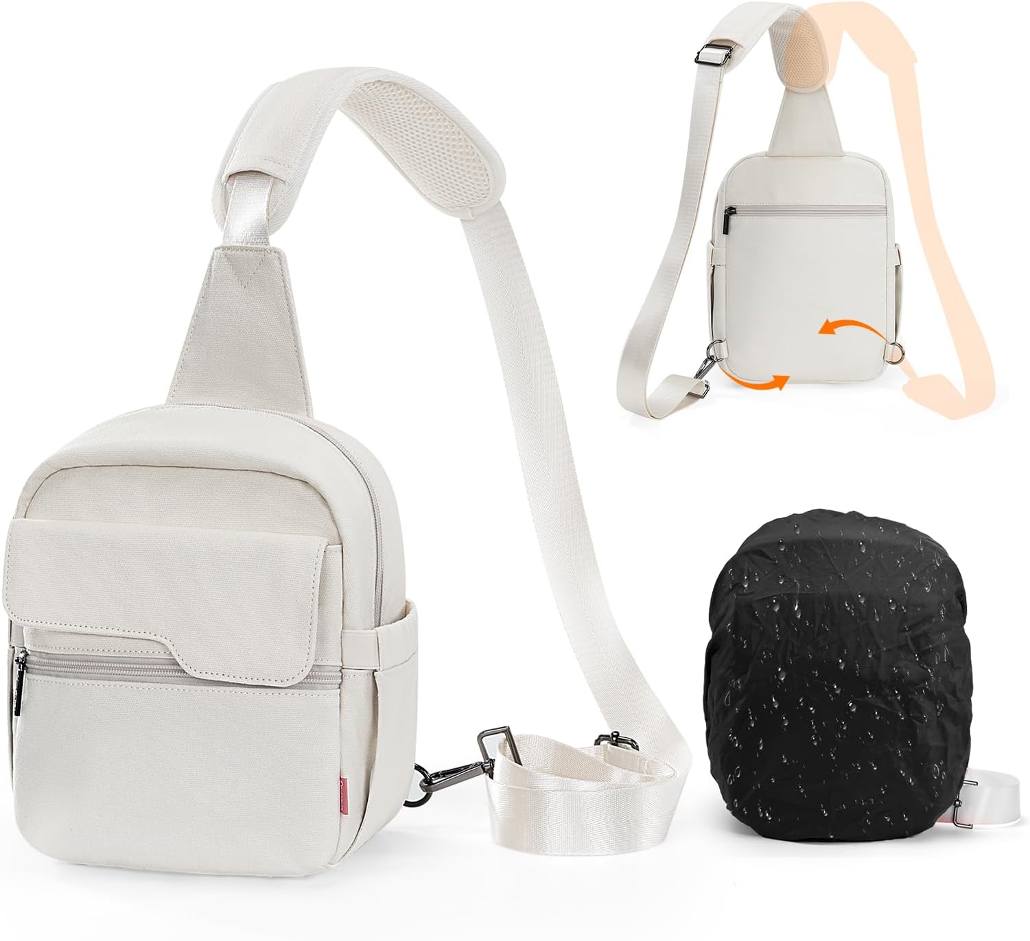 Cwatcun Camera Bag Small Compact Camera Sling Case, Waterproof Canvas Crossbody Camera Bag with Rain Cover, Travel Photography Bag for Canon, Nikon, Sony, Fuji DSLR/SLR/Mirrorless Cameras, Lens