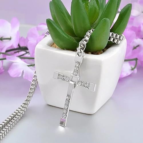 Miniatura 2 de CyqunTM collar con dije de cruz de Dominic Toretto Vin Diesel de Rápido y Furioso enchapado en plata