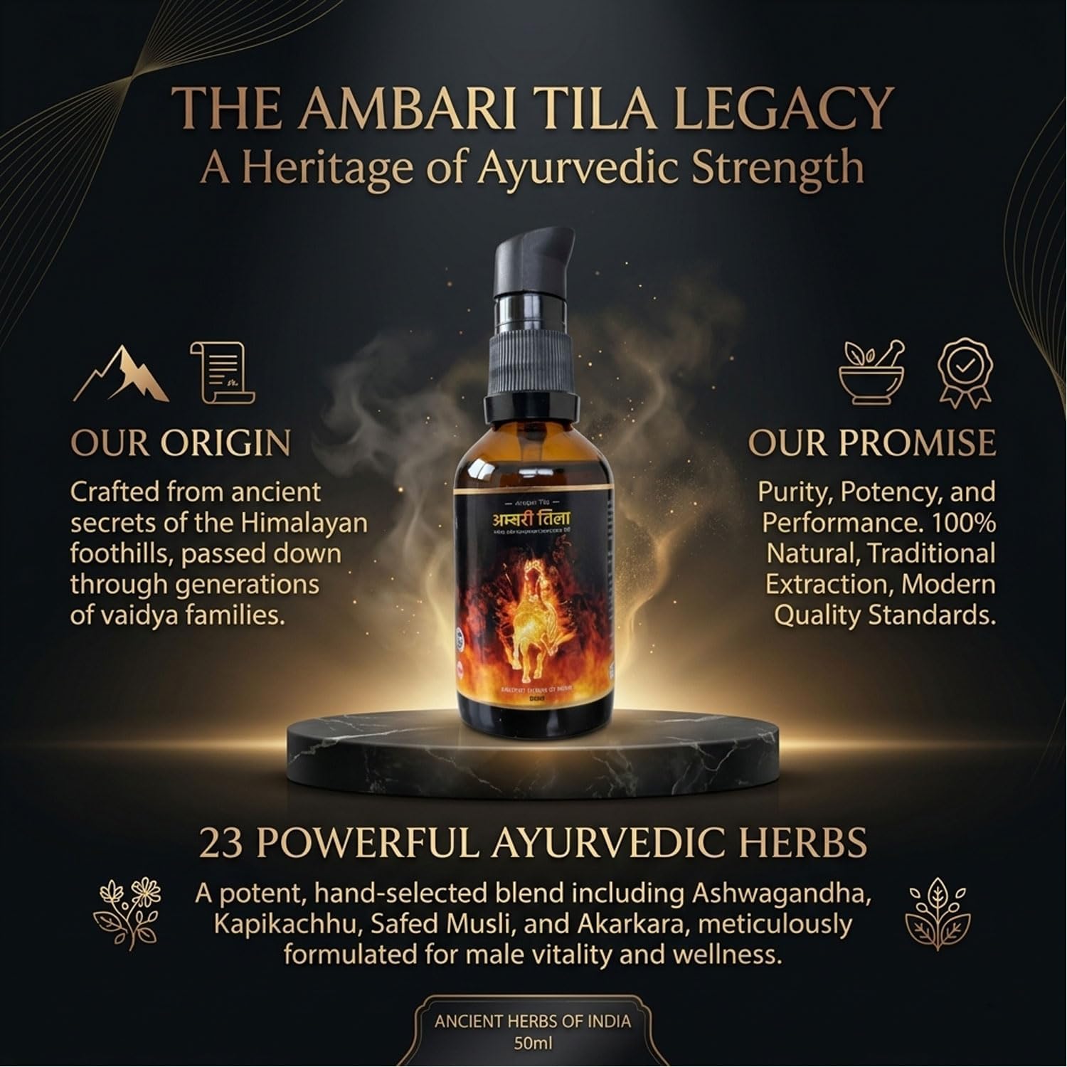 Ambari Tila – Traditional Ayurvedic Massage Oil for Men | Herbal Body Massage & Wellness Support | Natural Plant-Based Blend