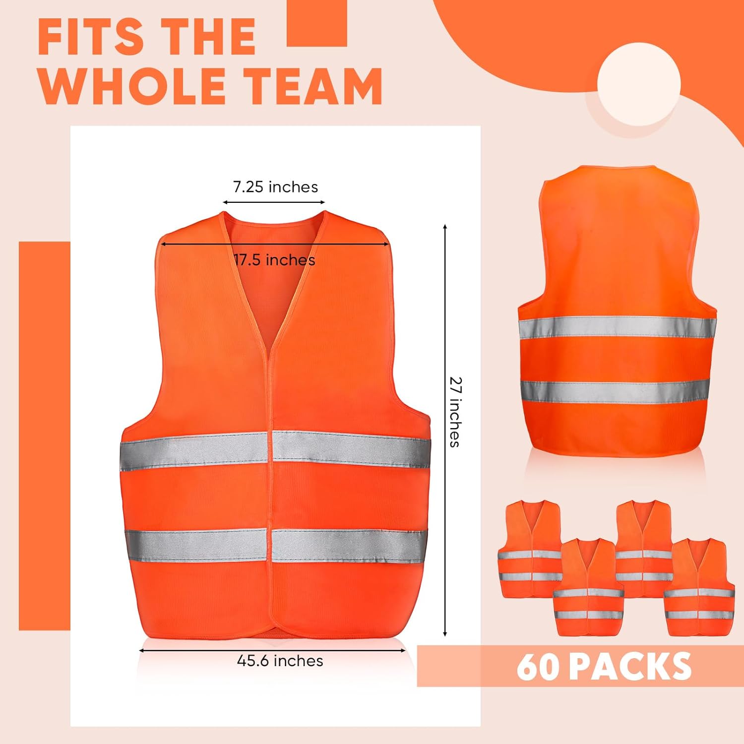 Tarpop 60 Packs Safety Vests Pack High Visibility Construction Vests Reflective Working with 2 Reflective Strips