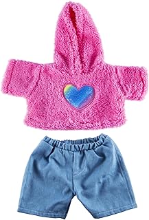 Splodge Teddy Parties - Furry Heart Hoodie with Jeans Outfit - Teddy Bear Clothes - Size: 16 inch/40cm fits Build a Bear