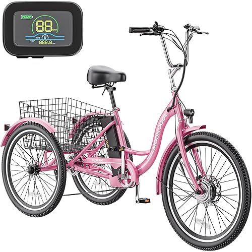 H&ZT 350W Electric Tricycle, 7-Speed E-Trike with 36V 10Ah Lithium Battery, UL Certified, 15MPH, 24"/26" 3-Wheel E-Bike for Adults with Rear Basket