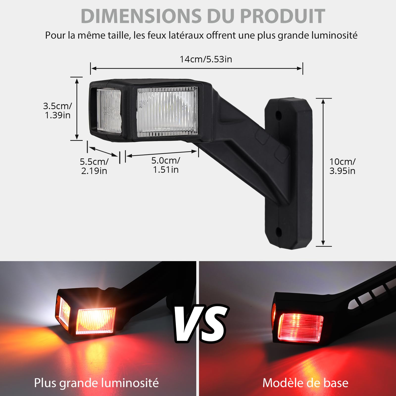 Justech 2x Feux de Gabarit Latéraux LED, 10V-30V pour Remorque, Feu Latéral Homologué E-Mark (E9 R10/E9 R149), étanche IP65 3 Côtés 3 Couleurs pour Camion/Remorque/Camping-Car