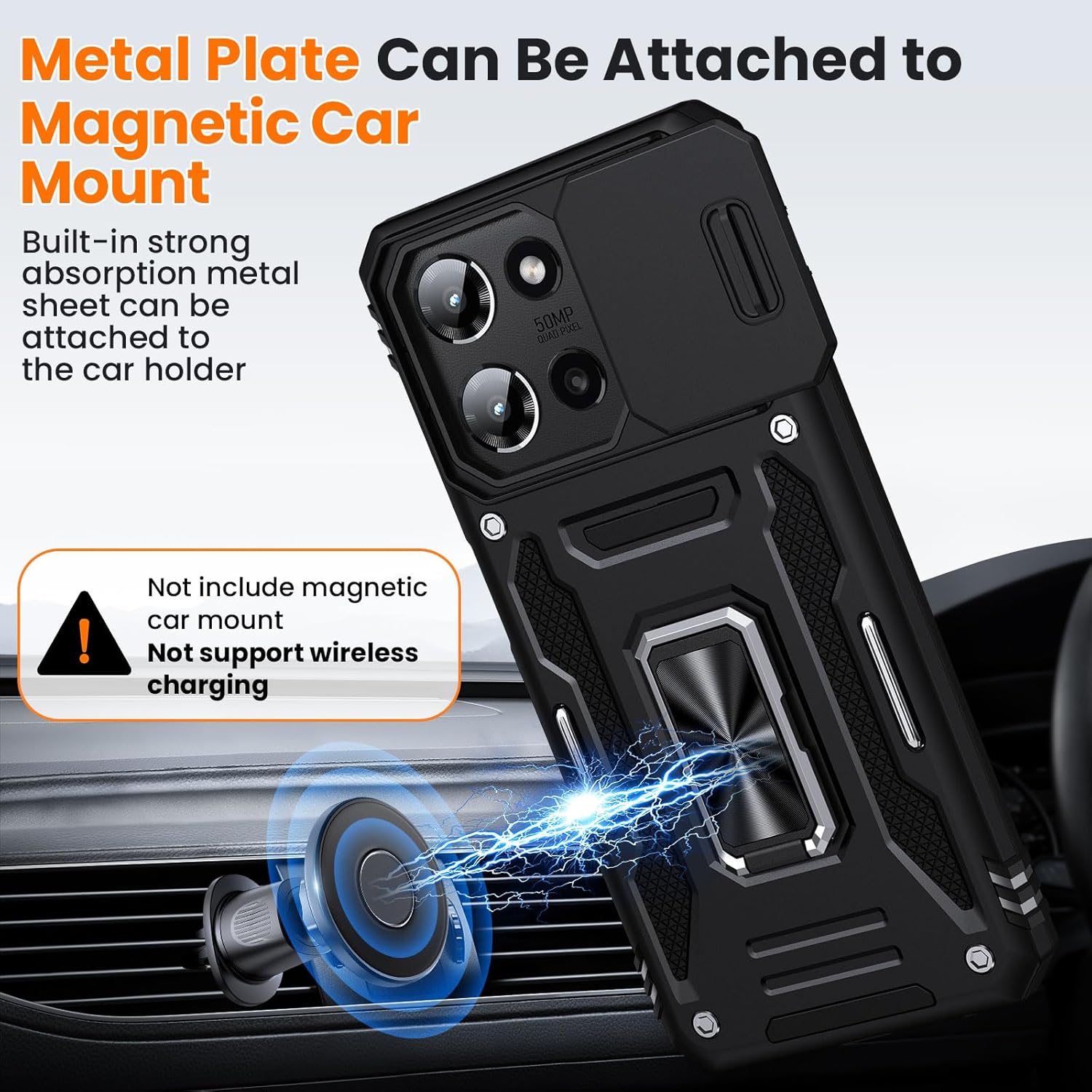 for Moto G 2025 Case with 2 PCS HD Screen Protector, Slide Camera Cover Military Grade Drop Protection 360° Ring Holder Kickstand, Heavy Duty Shockproof Full Body for Motorola Moto G 2025 Case, Black - Image 6