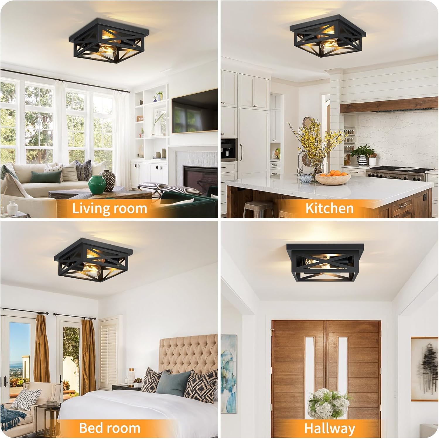 ZHU YAN 2-Pack Farmhouse Flush Mount Ceiling Light,2-Light Ceiling Light Fixture,Rustic Ceiling Mount Lighting for Kitchen,Hallway,Entryway,Farmhouse Home E26 Base