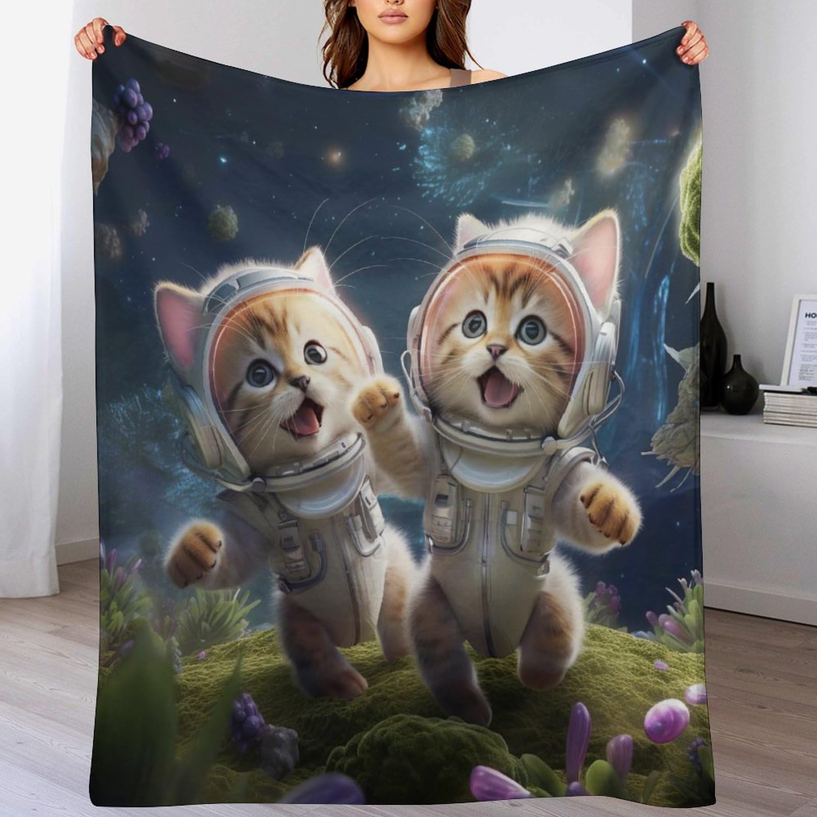 Couverture Polaire Chat Mignon pour Protéger Canapé et Lit 130x180