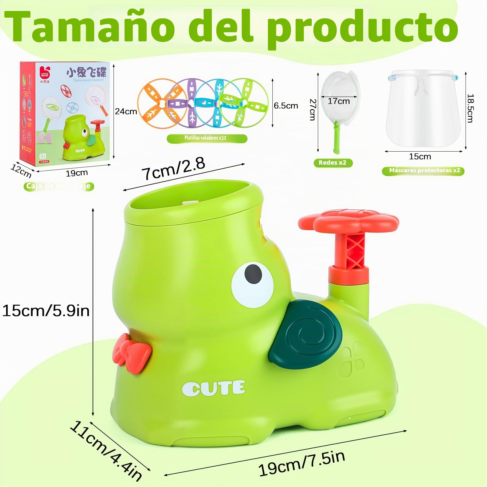 Frisbee Niños, Lanzador de Disco Volador Juegos Exterior Niños con 32 Discos, Juguetes para Niños Niña 3 4 5 6 7 8 Años, Juguetes Exterior para Jardin y Interiores