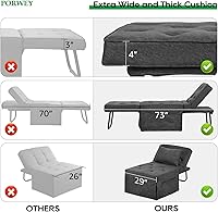 Vista 6 de Sofá cama, sofá cama, futón convertible 4 en 1, sofá otomano plegable con respaldo ajustable para sala de estar, apartamento, oficina, no requiere