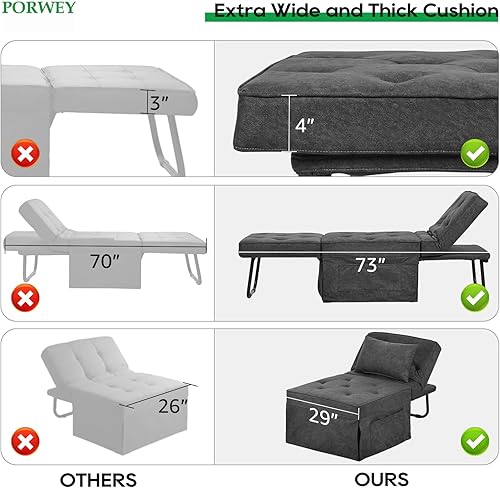 Miniatura 6 de Sofá cama, sofá cama, futón convertible 4 en 1, sofá otomano plegable con respaldo ajustable para sala de estar, apartamento, oficina, no requiere