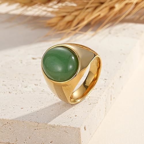 Miniatura 5 de Anillos de oro con piedras preciosas naturales para mujer, anillo grueso apilable de acero inoxidable que no se deslustra