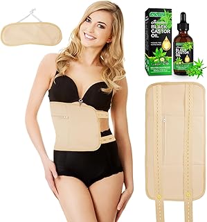 Castor Oil Pack Wrap Reusable for Waist and Neck, Castor Oil Pack for Liver, Castor Oil Pack Compress -Soft Organic Castor Oil Pack Kit, Comfort Sleep, Cotton Flannel, (Castor Oil Included), Khaki