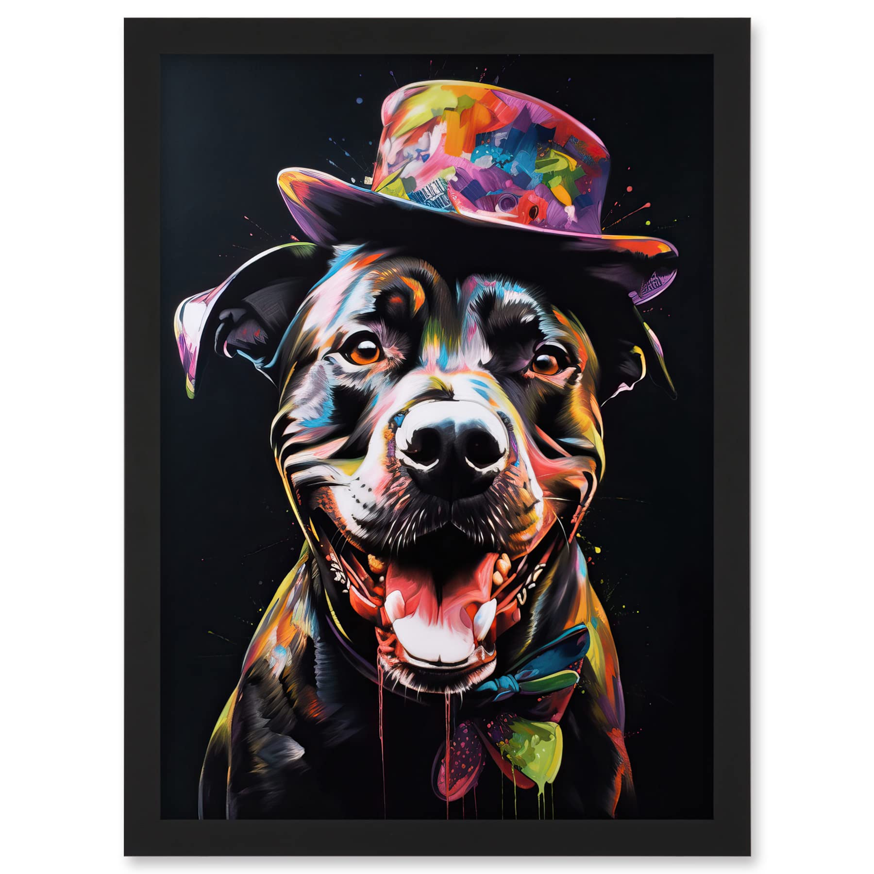 Artery8 Rottweiler in Bow Tie and Multicoloured Top Hat Artwork Framed A3 Wall Art Print