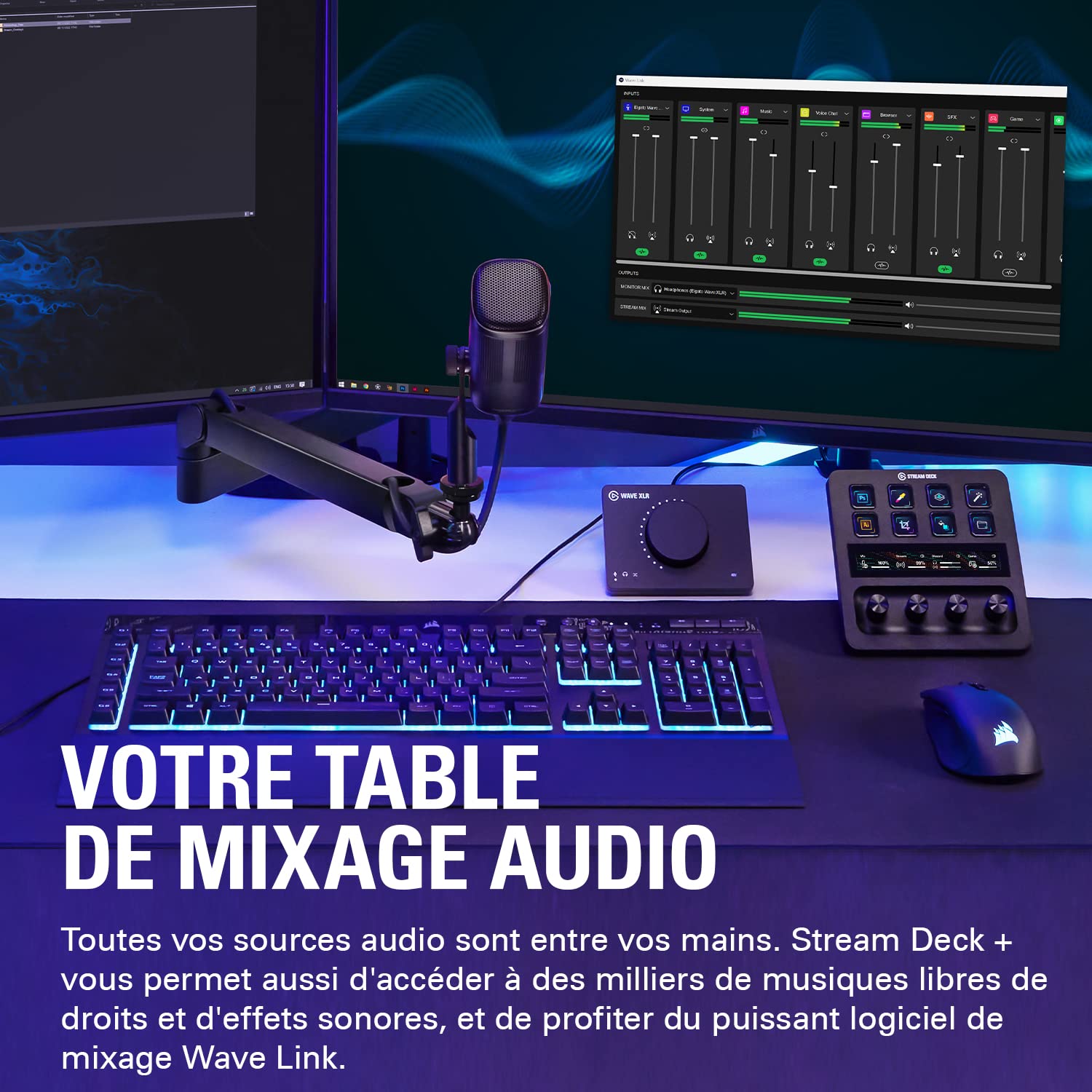 Elgato Pack Mixage Audio - console de mixage, interface de studio, Micro XLR dynamique pour podcast, créateurs de contenus, streaming, gaming, ruban tactile, boutons et touches LCD, compatible PC/Mac
