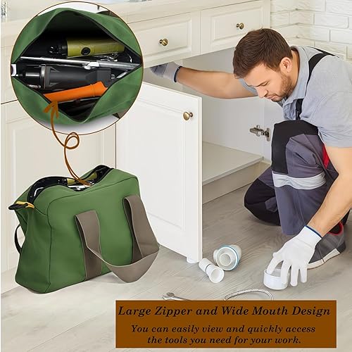 Miniatura 2 de Bolsa de herramientas pequeña, bolsa de lona de boca ancha, bolsas de herramientas de gran capacidad para hombres, organizador de herramientas