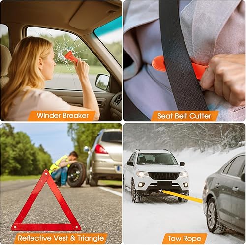 Miniatura 6 de Kit de emergencia para automóvil, kit de herramientas de emergencia en carretera para vehículo, camión con compresor de aire, kit de primeros