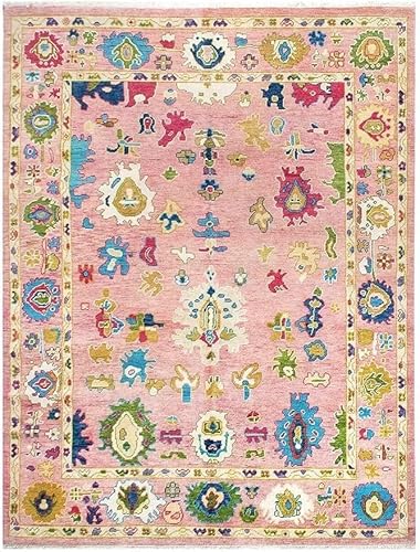 Hand Knotted Oushak Rug in Pink 12x15