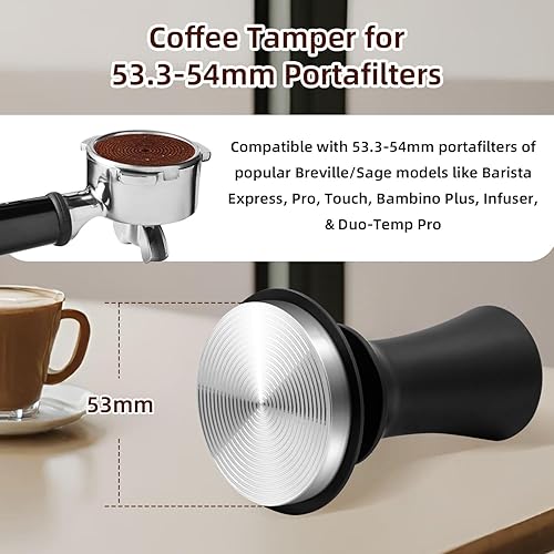Miniatura 2 de Mcbazel Tamper de café expreso de 2.087 in, manipulador de café barista prémium con resorte de 25 libras, base de acero inoxidable 100% con marca de