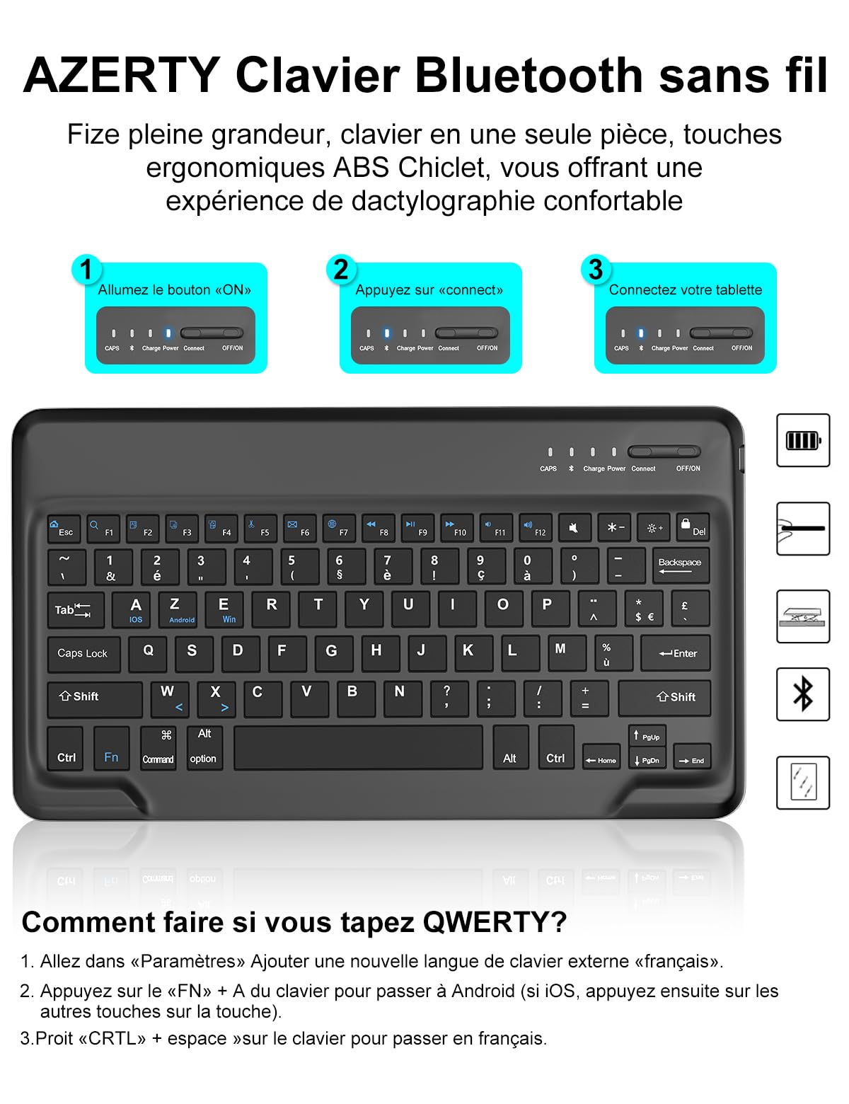 FOGARI Étui Clavier pour iPad Pro 12.9 2022/2021/2020/2018(6/5/4/3 Gén) | AZERTY Français Étui Clavier Magnétique Bluetooth sans Fil pour iPad Pro 12.9 6è/5è/4è/3è Gén, Noir