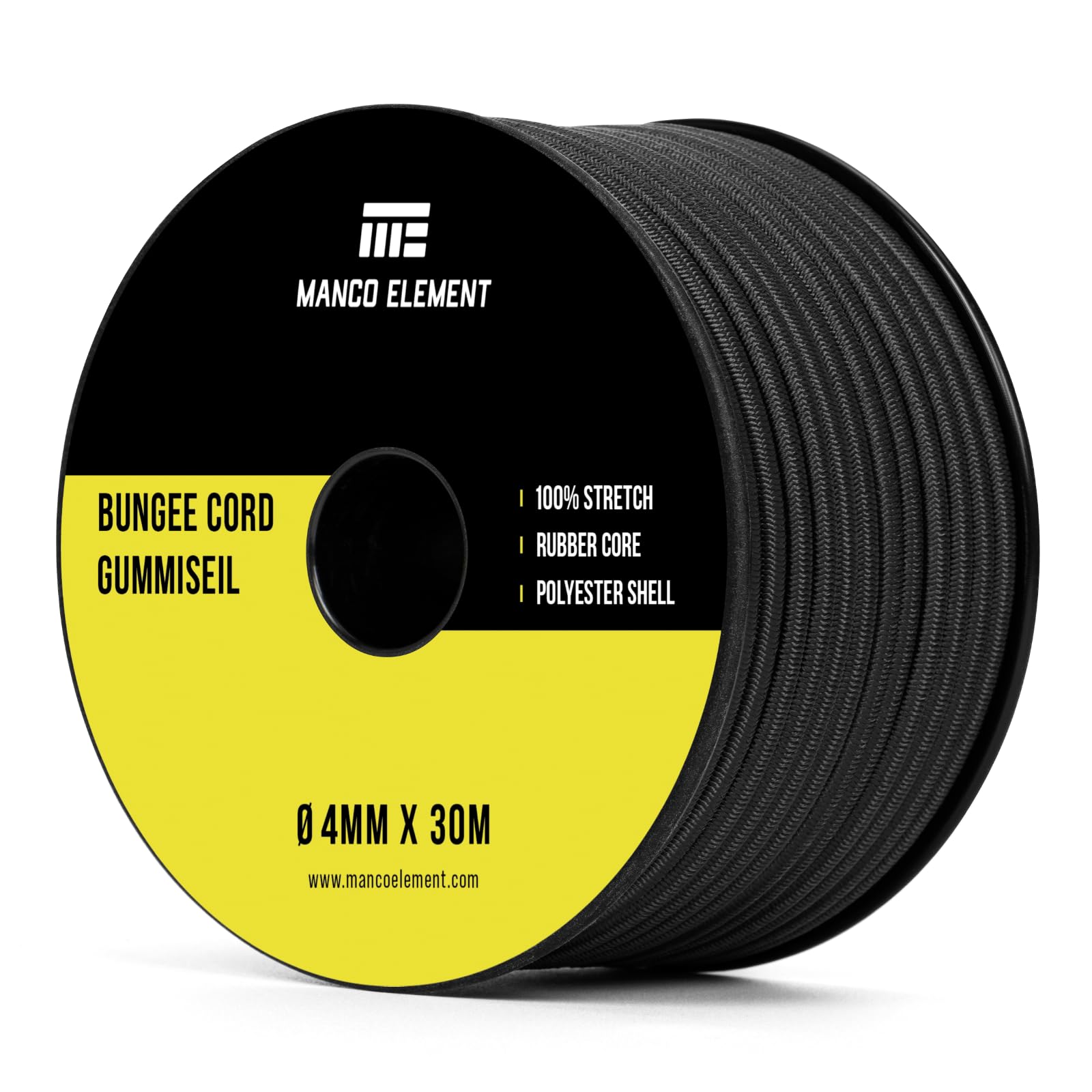 Manco Element Bungee Cord 4mm x 30m Elastic Cord Shock Cord - Black