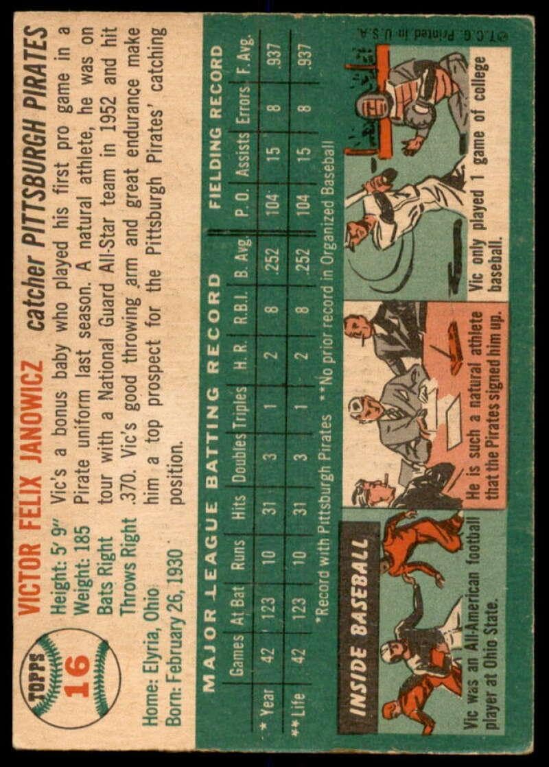 Vic Janowicz Card 1954 Topps #16 - Slabbed Baseball Cards