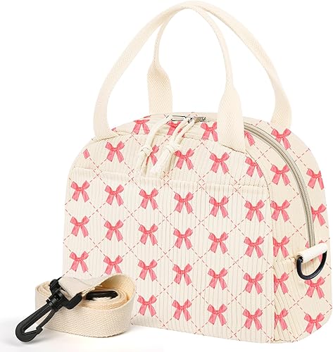 Miniatura 18 de Lonchera para mujer, lonchera con diseño floral, bonita lonchera aislada de pana con correa para el hombro para mujeres adultas, para el trabajo,