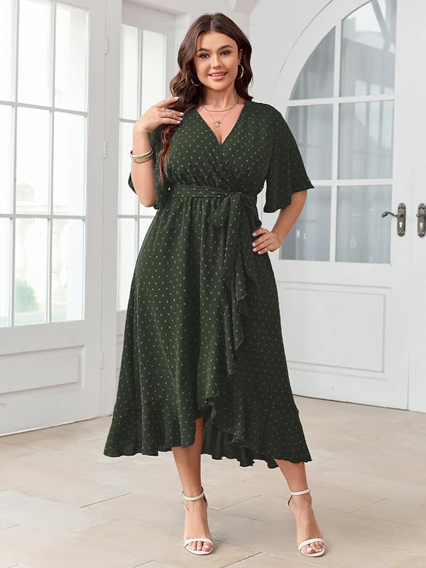 SCOMCHIC Women's Plus Size Maxi V Neck Wrap Swiss Dot Summer Flowy Dress by SCOMCHIC - Used condition - Image 5