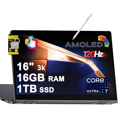 SAMSUNG Galaxy Book4 Pro 360 Laptop 16" 2880x1800 AMOLED Touch (120% DCI-P3) Intel 12-Core Ultra 7 155H 16GB RAM 1TB SSD for Creator Business Professional Win11 ICP Accessory w/Copilot AI
