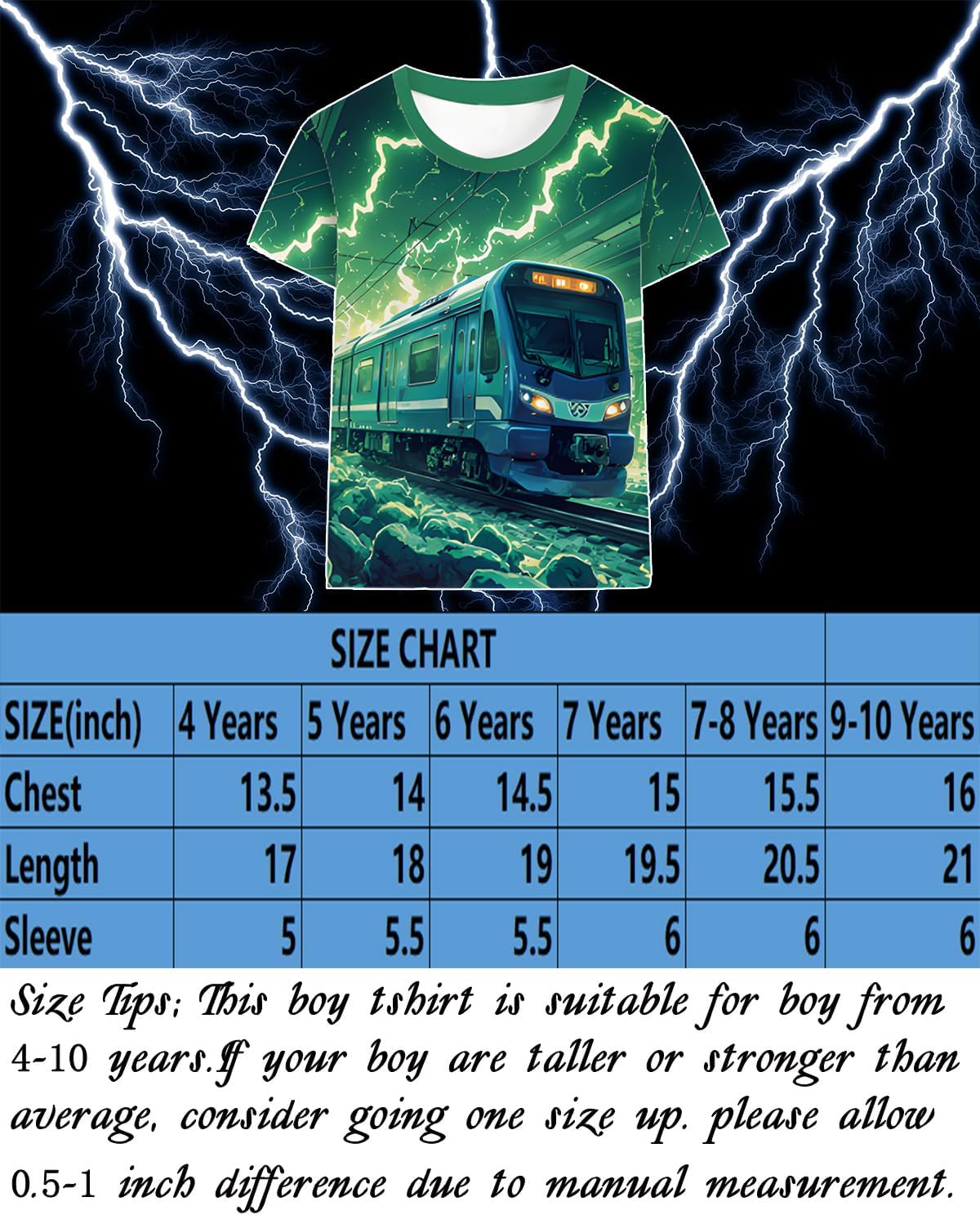 DDSOL Boys Monster Truck Shirt 3D Graphics Lightning Train Short Sleeve Tshirt Tops 4-10 Years - Image 6