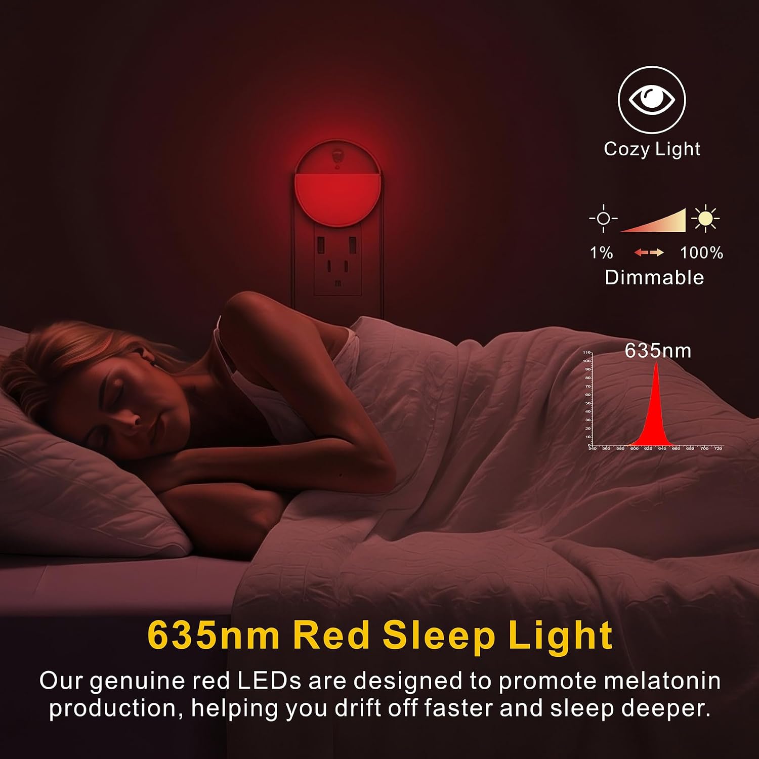 YUNLEX 2 Pack Plug in Red Night Light, Dimmable, Auto Dusk to Dawn Sensor image 2