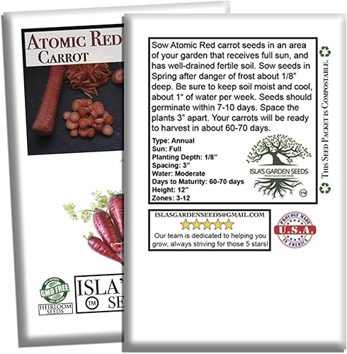 Miniatura 7 de Semillas de zanahoria roja atómica (Daucus carota) – Más de 250 semillas de reliquia sin OMG, raíces rojas vibrantes ricas en licopeno, por Isla's