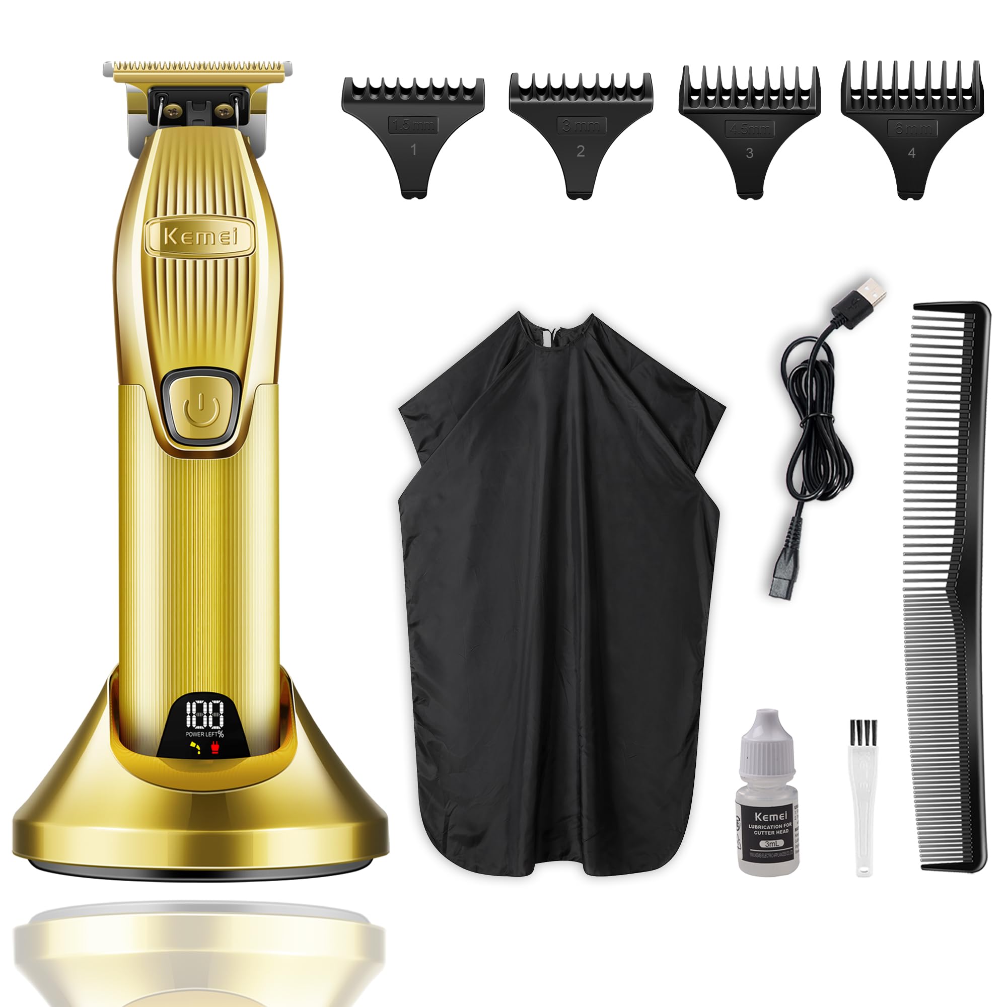 0 mm Baldheaded Hair Clippers for Men Professional with LED Display Cordless Hair Trimmer Beard Trimmer with Charging Base T Blade Zero Gapped Rechargeable Grooming Kit, KM-i32S