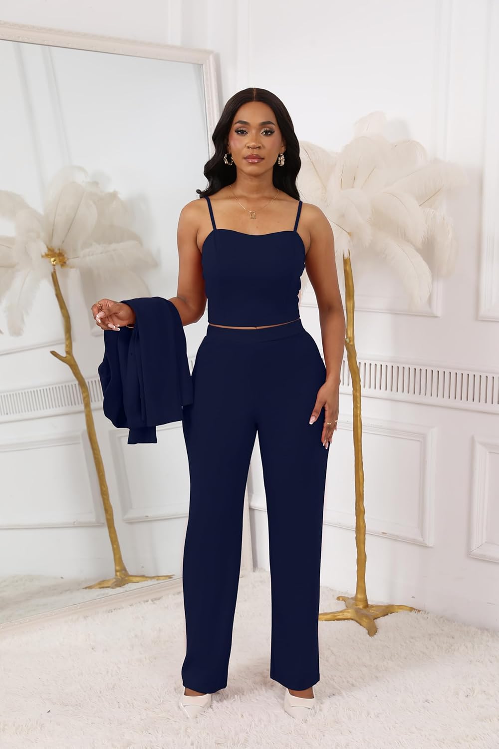 Ophestin Women 3 Piece Pant Suit Set Long Sleeve Blazer Business Casual Dressy Work Office Outfits - Image 2