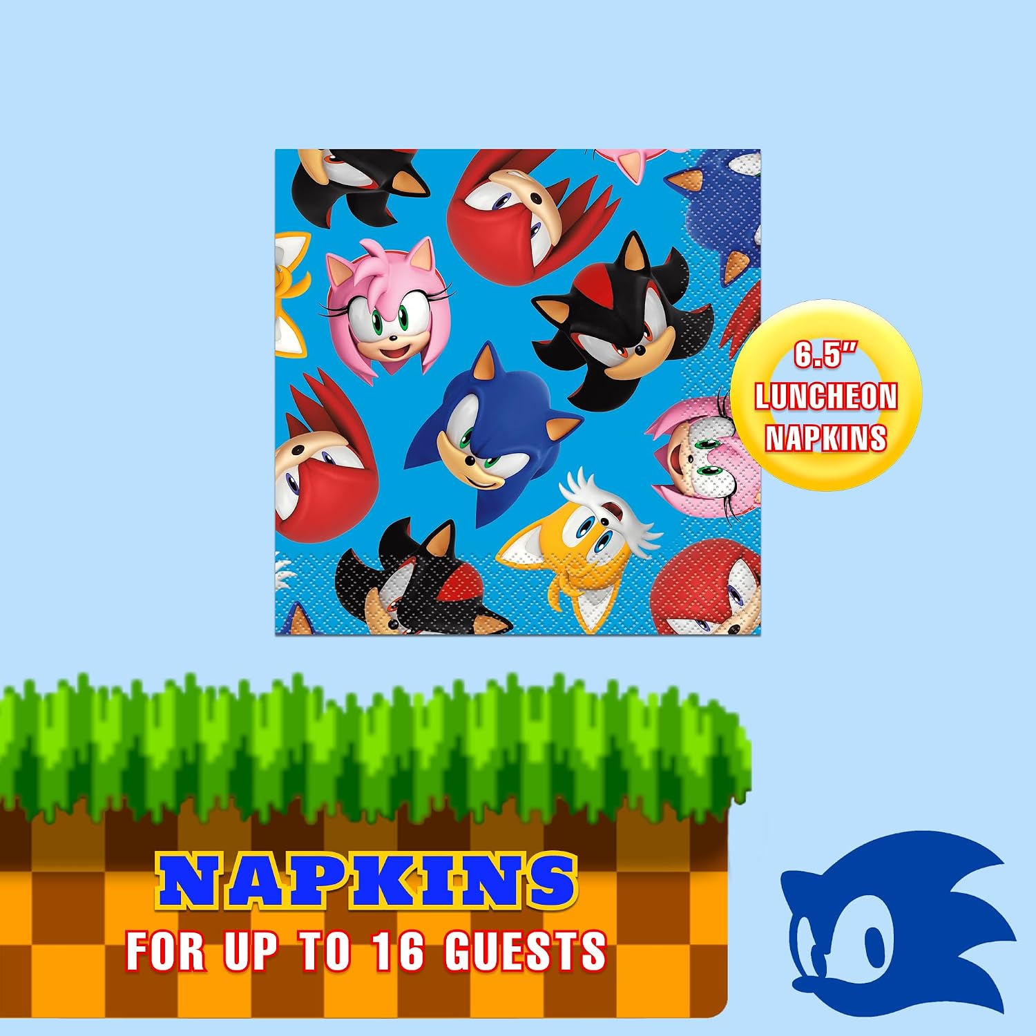 Unique Sonic The Hedgehog Party Supplies | Plates & Napkins Essentials | Serves 16 | Officially Licensed | Plates, Napkins | Birthday Tableware For Kids, Quick Setup, Easy Cleanup