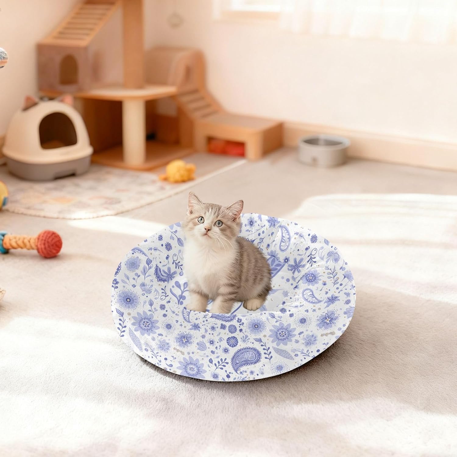 Pet Dog Bed Warm & Cozy Fluffy Cat Pillow Bed for Medium Size Pets Supplies M Dreamy Ethnic Flowers