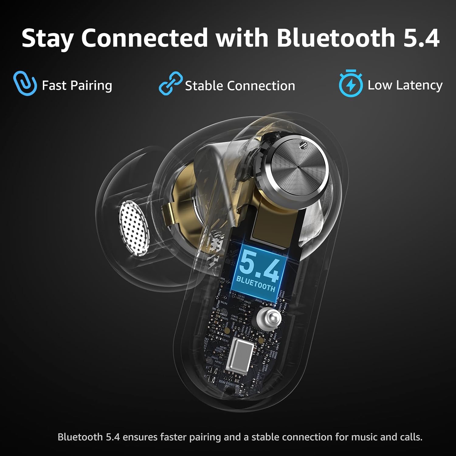TOZO Crystal Pods Hybrid Active Noise Cancelling Wireless Earbuds, 10mm Drivers Deep Bass, 4 Mics Smart ENC AI Calls, Real-Time AI Translation, 32 EQ via App, Bluetooth 5.4, Crystal Design