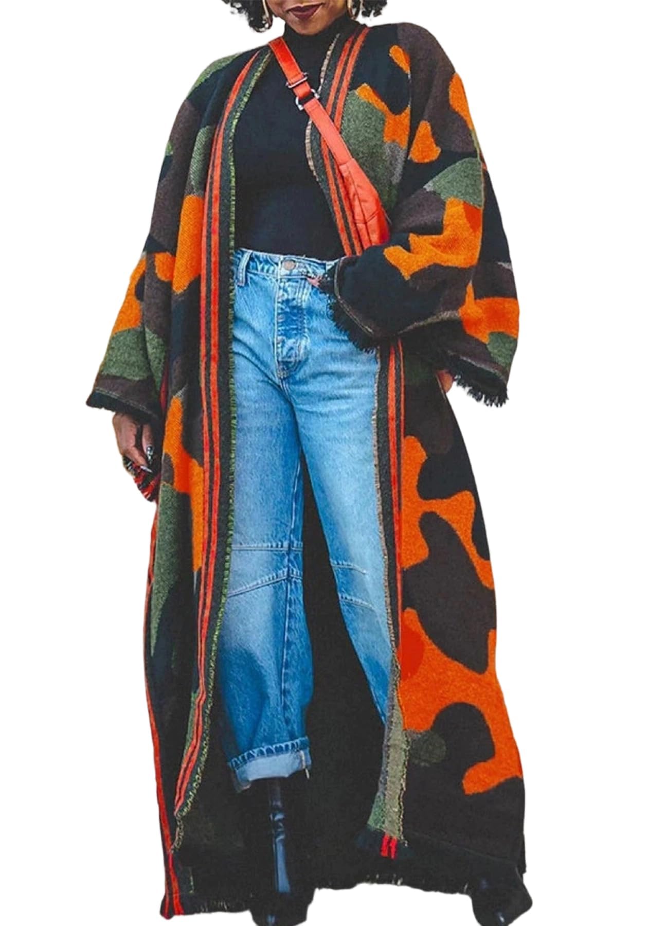 Unybwonn Women Long Cardigans Color Block Open Front Knit Sweater Cover up Maxi Dress Boho Long Sleeve Raw