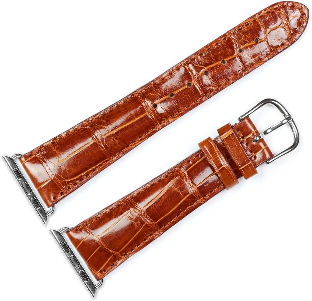 deBeer Replacement Watch Band - Genuine Alligator - Shiny Finish - Havana - Compatible with 42mm & 44mm Series 1, 2, 3, 4, and 5 Apple Watch Apple Watch