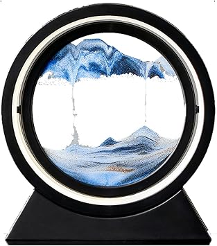3D Sand Painting Moving Sand Art Decor Night Light Desk Lamp with Three Different Lights 360 Rotation Moving Sand Art Picture Round Glass Sandscapes Desk Decor Hanging DecorationsColorBlue