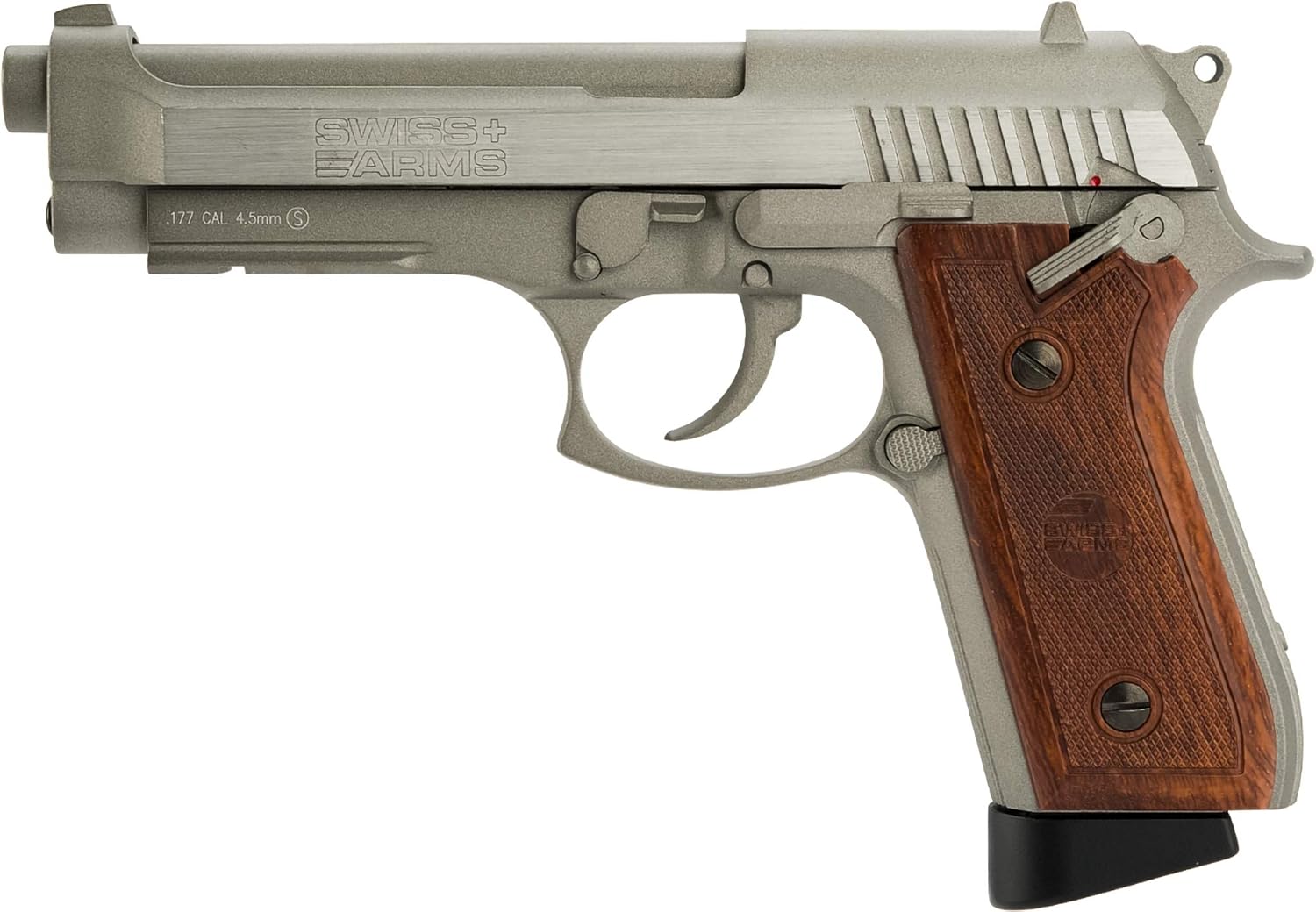 Evike Airguns - Swiss Arms PT92 Metal CO2 Powered Blowback 4.5mm Air Pistol (4.5mm Air Gun) (Color: Silver)