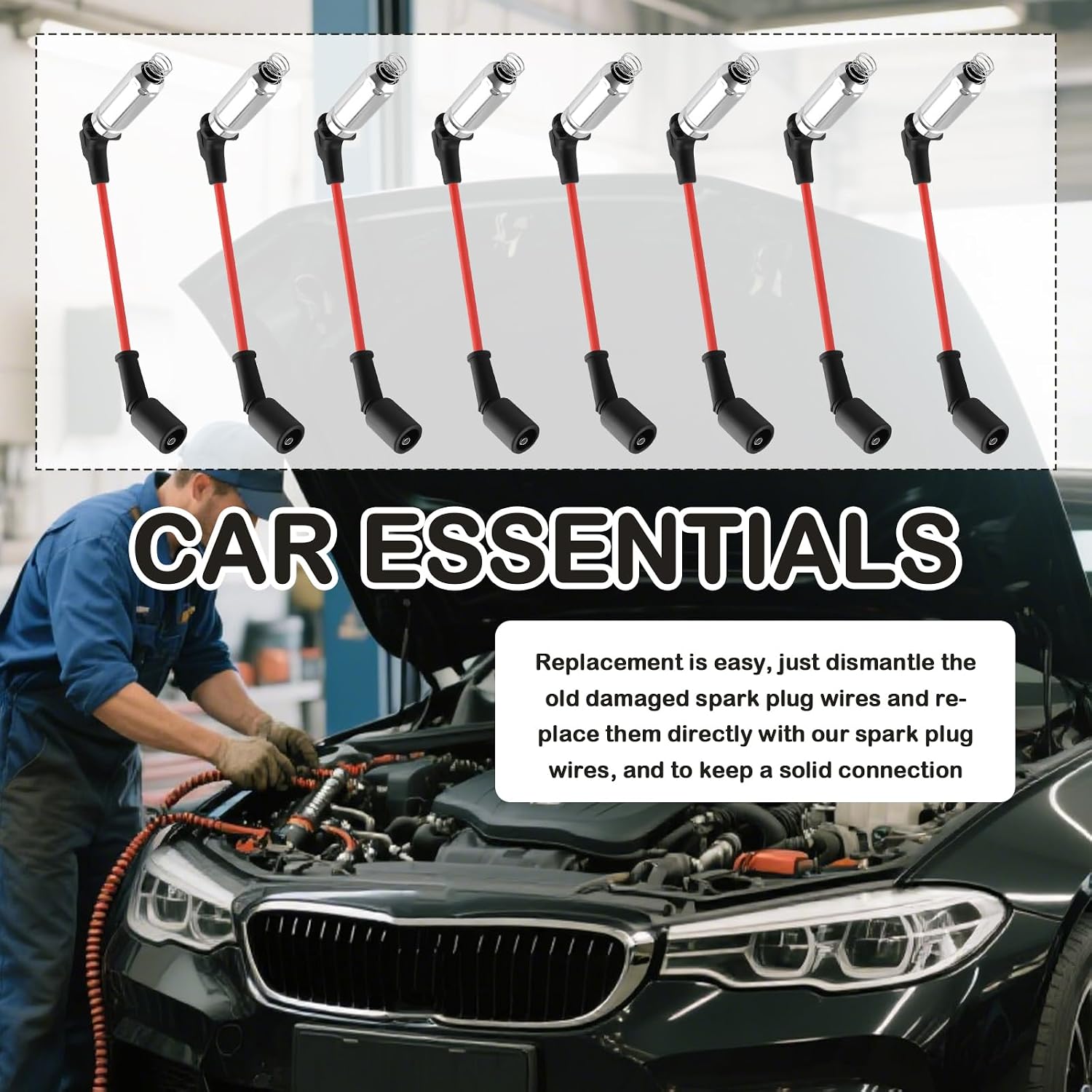 8PCS Car Spark Plug Wire Set with 8PCS 41-110 Spark Plugs Replacement OEM 7831,Sturdy Sparks Plugs and Wires Set Compatible with Chevrolet GMC,Essential Car Sparks Plug Wires