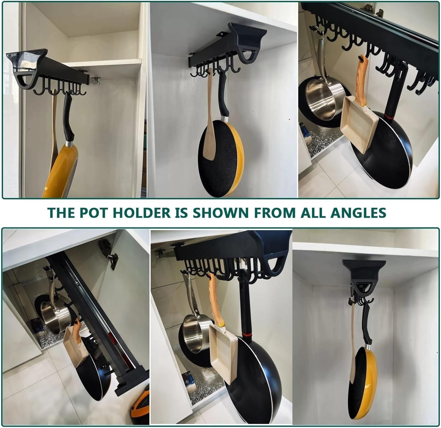 Hanging Pot Rack with Hook for Cabinet 26-56cm Pull Out Pot and Pan organizer Adjustable Pot Racks with Sliding Rail Storage Utility Rack Used for Kitchen/Closet/Cupboard,Load 35kg ( Size : 56CM/22IN