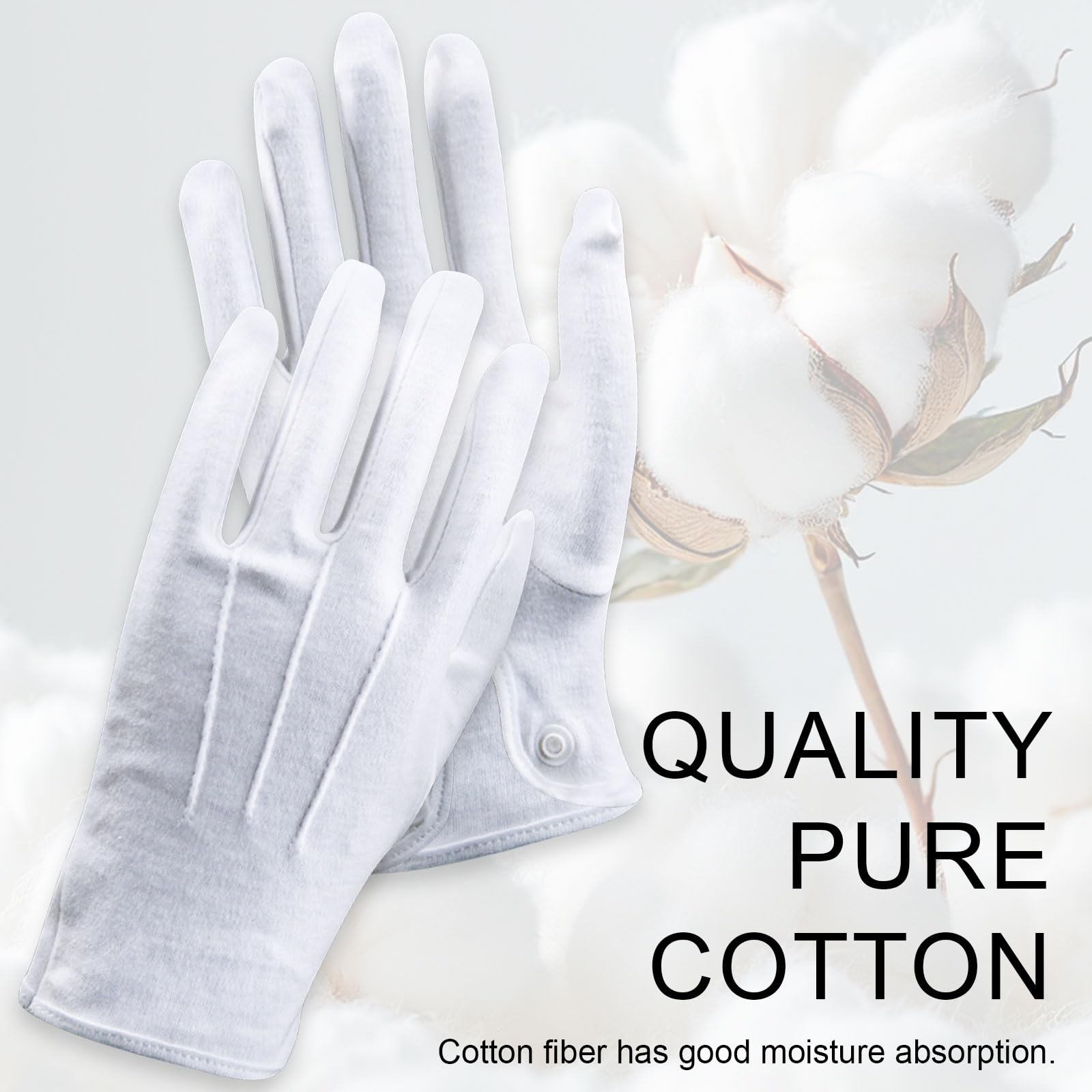 Gants Hommes Pur Coton Blanc Doux Lavables Réutilisables Fermeture Pression Accessoire Maçonnique