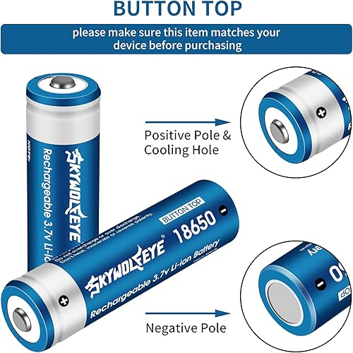 Miniatura 3 de Tokeyla Paquete de 6 celdas recargables de alta capacidad con cargador de batería 18650 de carga para uso doméstico (solo 6 baterías)
