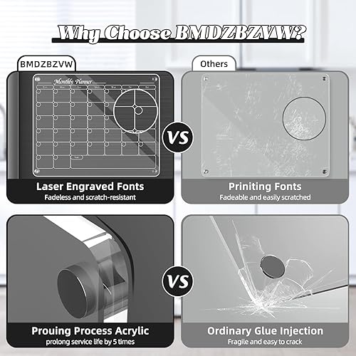 Miniatura 4 de Calendario acrílico magnético para refrigerador, 2 piezas, calendario acrílico para refrigerador, pizarra magnética de borrado en seco, 16 x 12