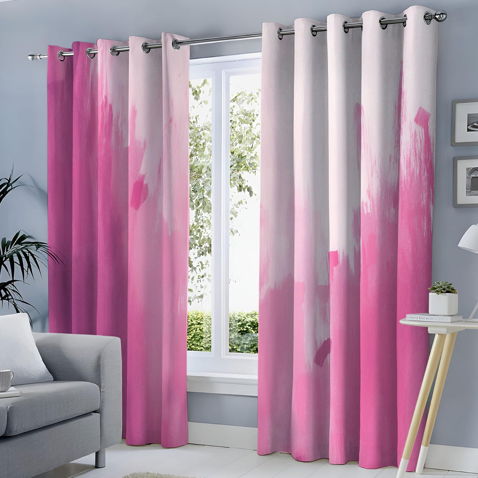 Rosa Vorhänge Blickdicht Pinkes Graffiti Vorhang 2er Set H 175 x B 140 cm, Ultra Soft Verdunklungsvorhänge mit Ösen Thermovorhang Geometrie Gardinen für Schlafzimmer Küche