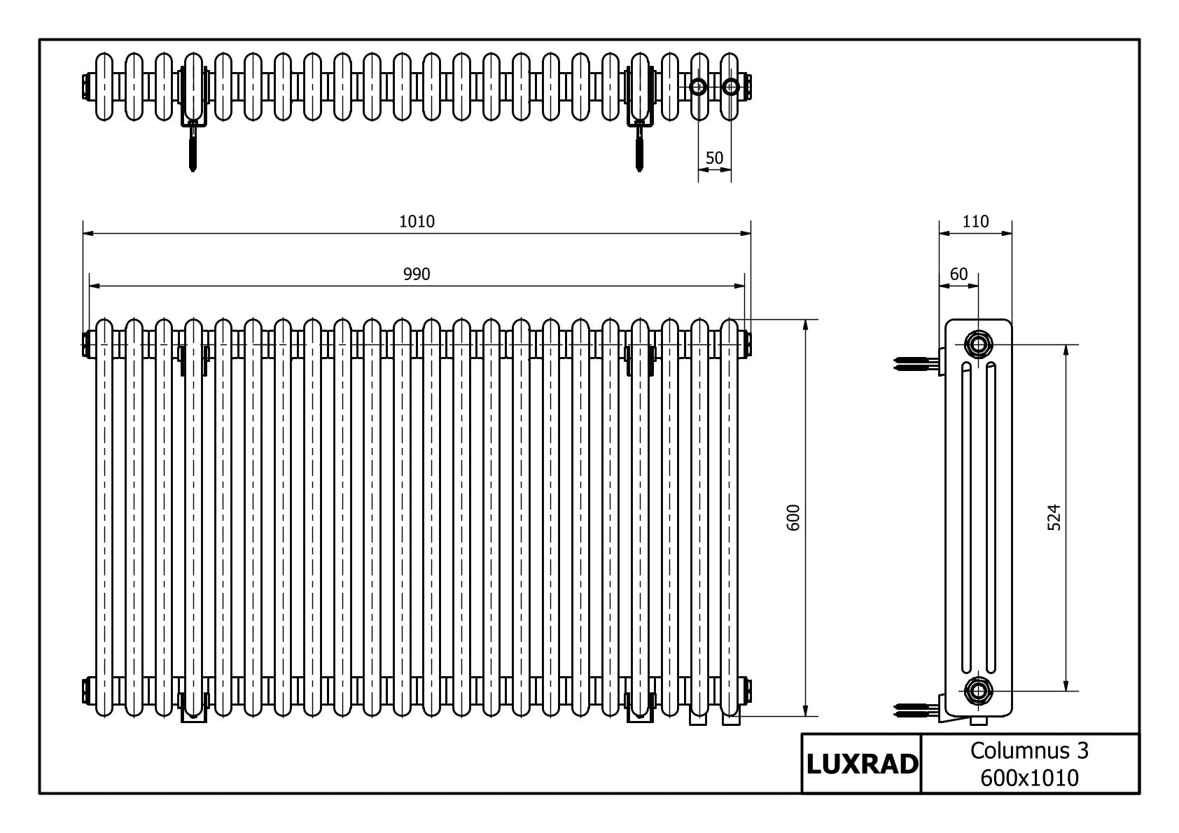Grzejnik dekoracyjny LUXRAD Columnus 3-22Kolumn 60x101 cm ZDP biały 1280W