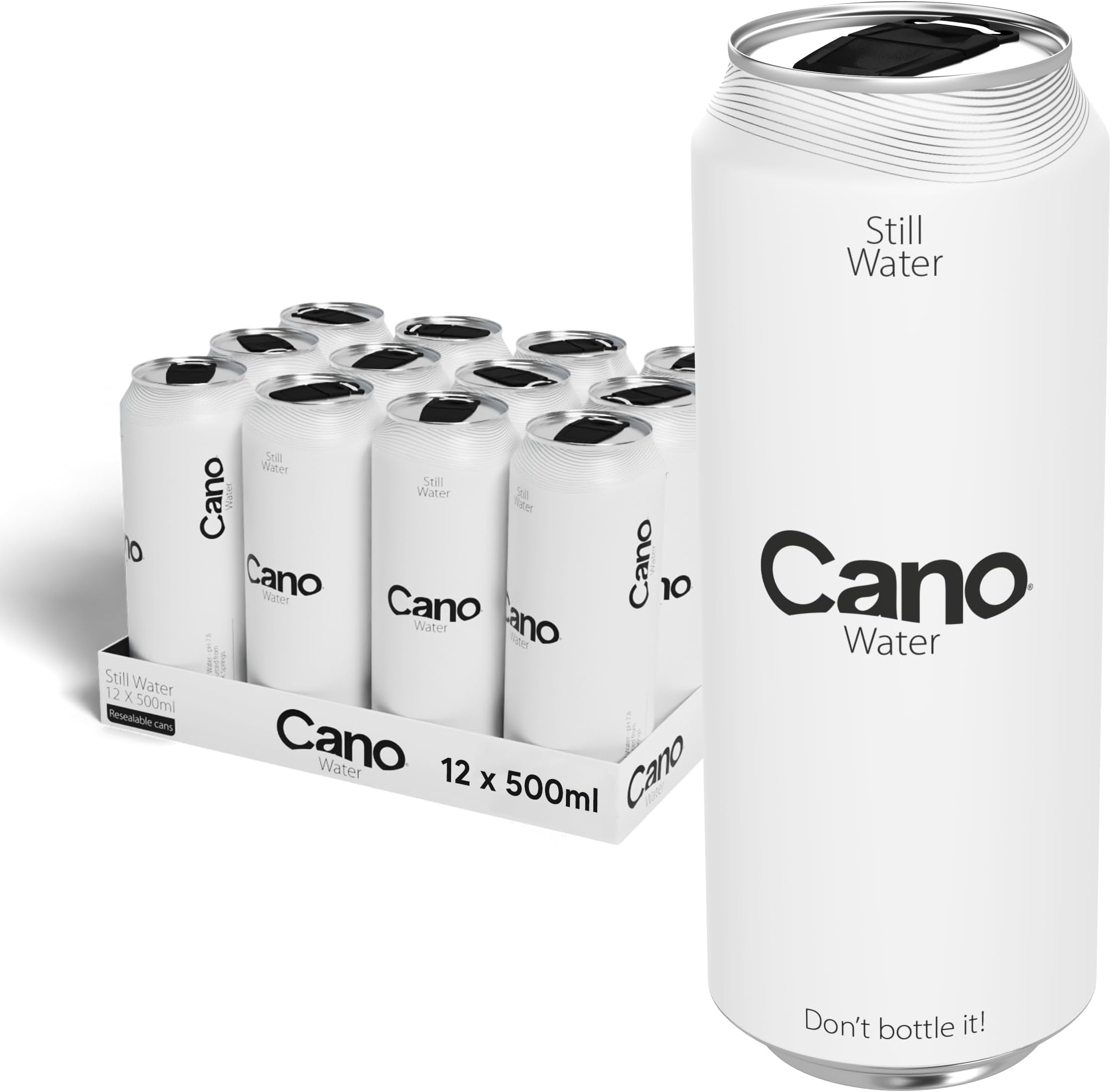 Cano Water Still Multipack Cans (12 x 500ml), Resealable Lids, Natural Spring