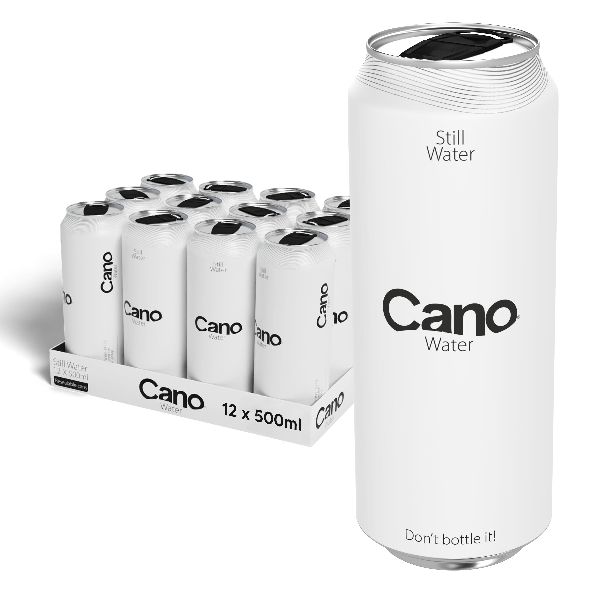 Cano Water Still Multipack Cans (12 x 500ml), Resealable Lids, Natural Spring