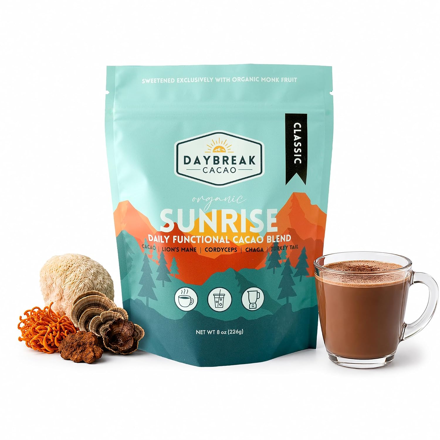 Daybreak Organic Mushroom Hot Chocolate Cacao Drink Mix | Classic 8oz